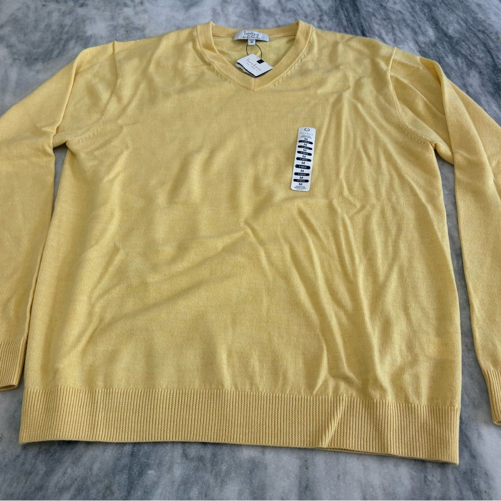 Turnbury Extra Fine Merino Wool Yellow V-Neck Men's Sweater - Medium, NWT